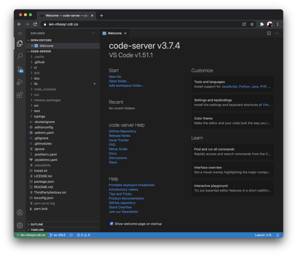 Screenshot of code-server