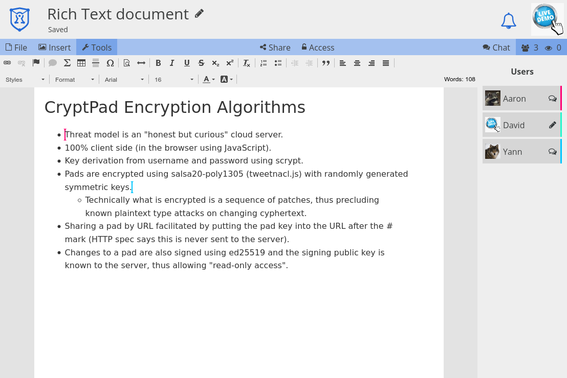 Screenshot of CryptPad