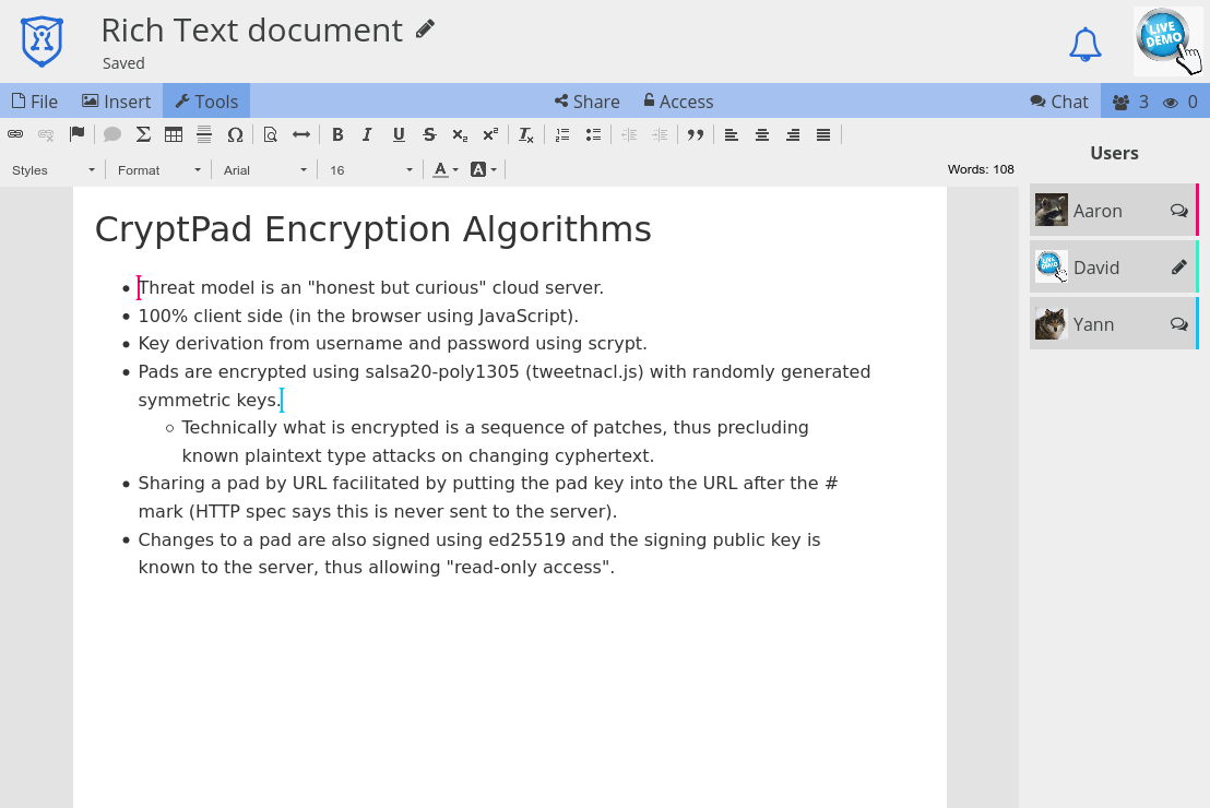 CryptPad(r)en pantaila-argazkia