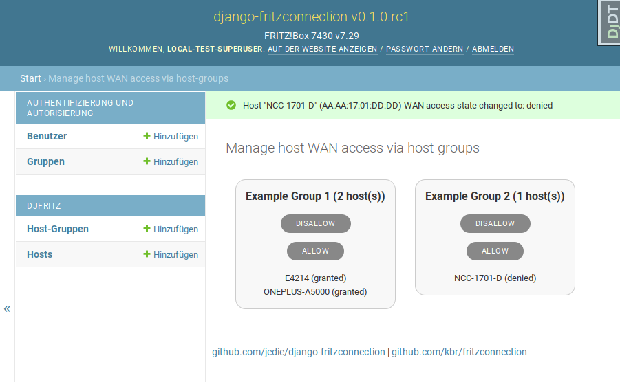 Screenshot of django-fritzconnection