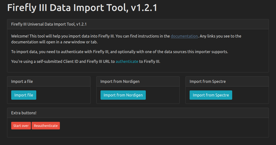 Captura de pantalla de Firefly III Importer