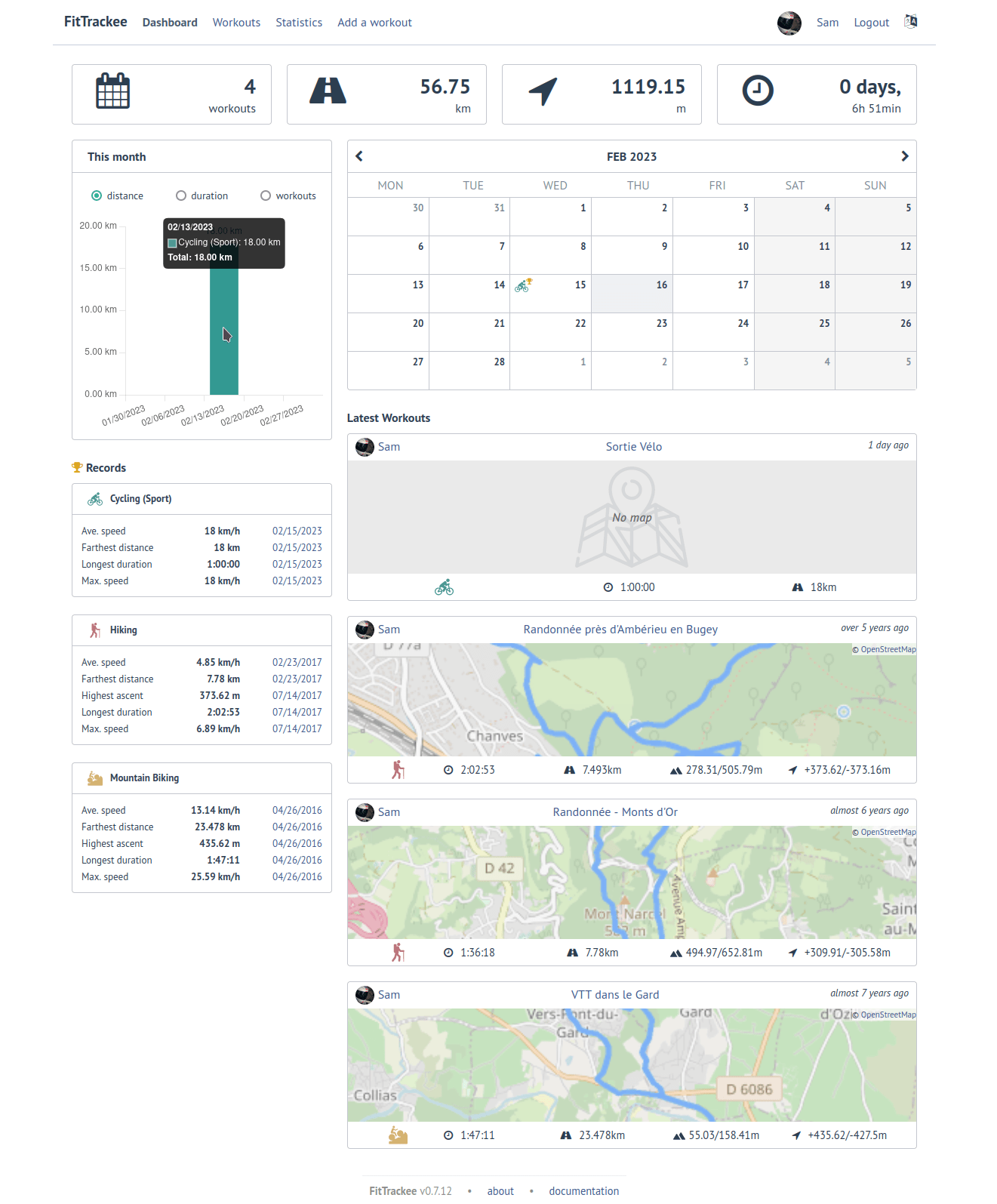 FitTrackee(r)en pantaila-argazkia