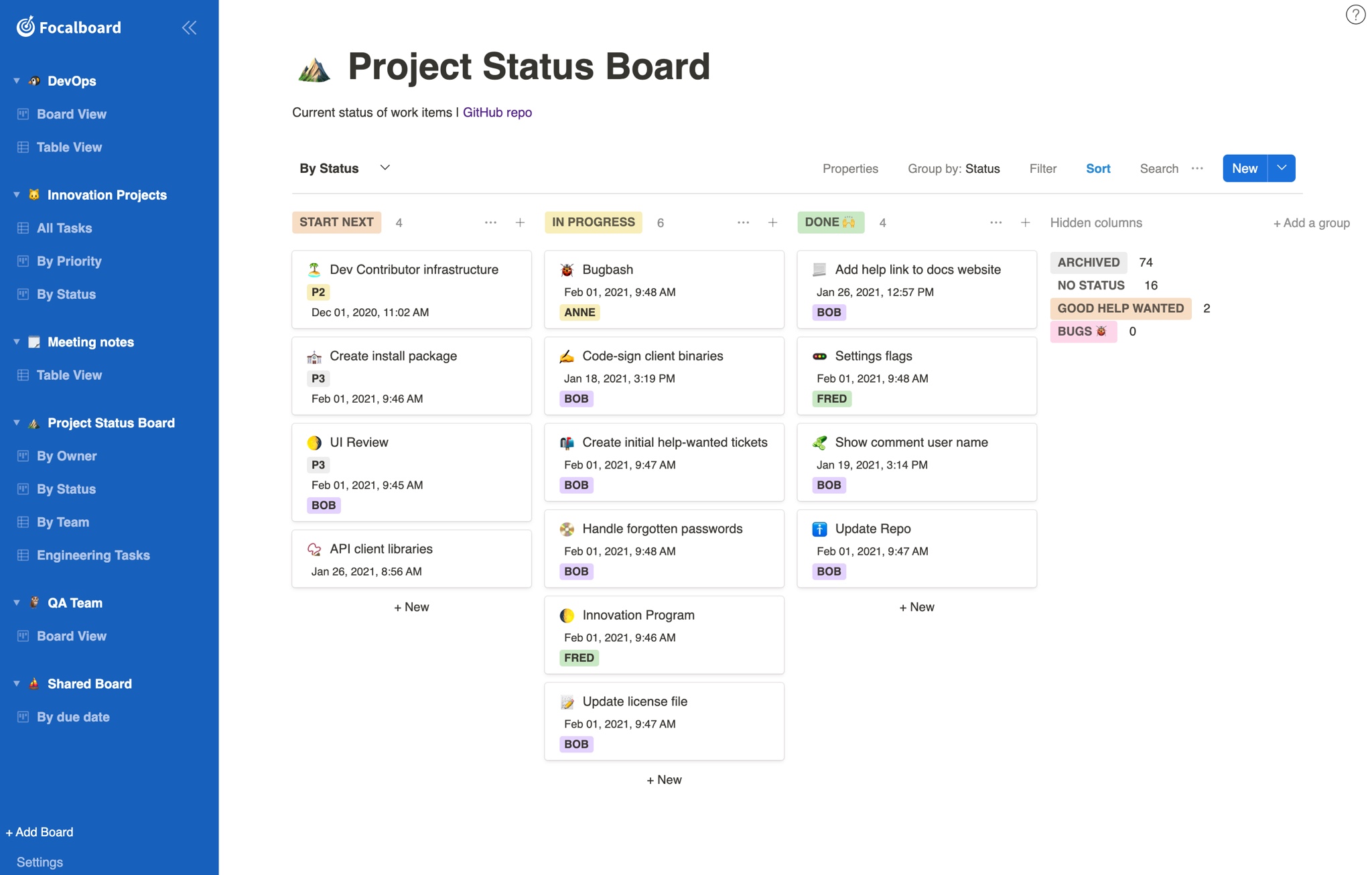 Screenshot of Focalboard