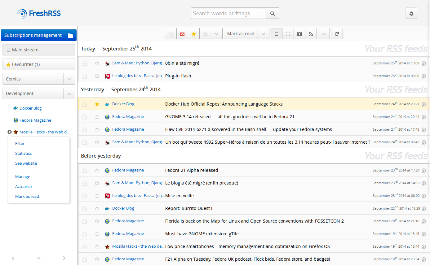 Screenshot of FreshRSS