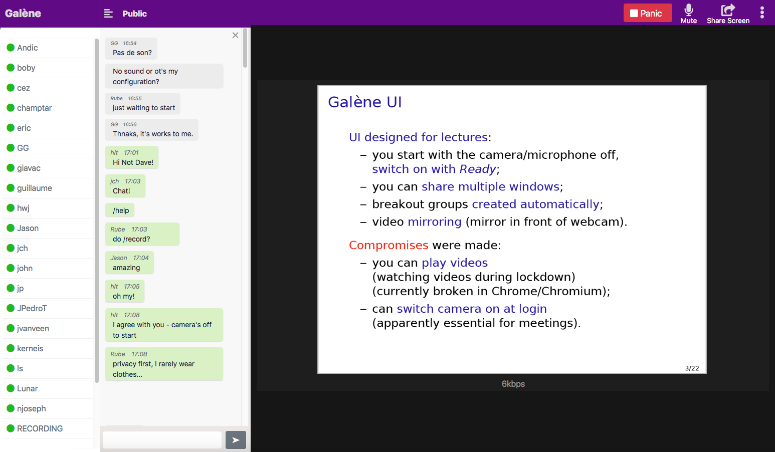 Screenshot di Galène
