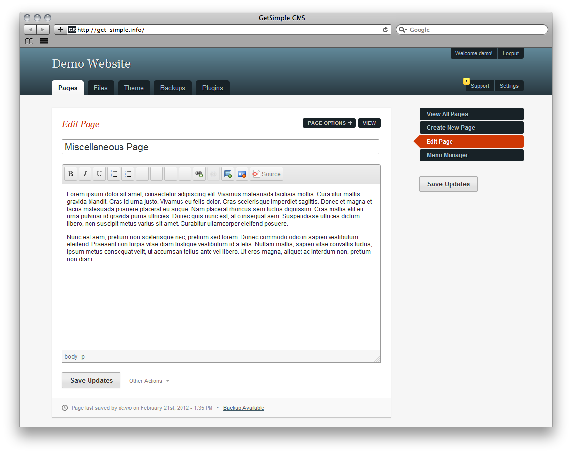 Screenshot of GetSimple