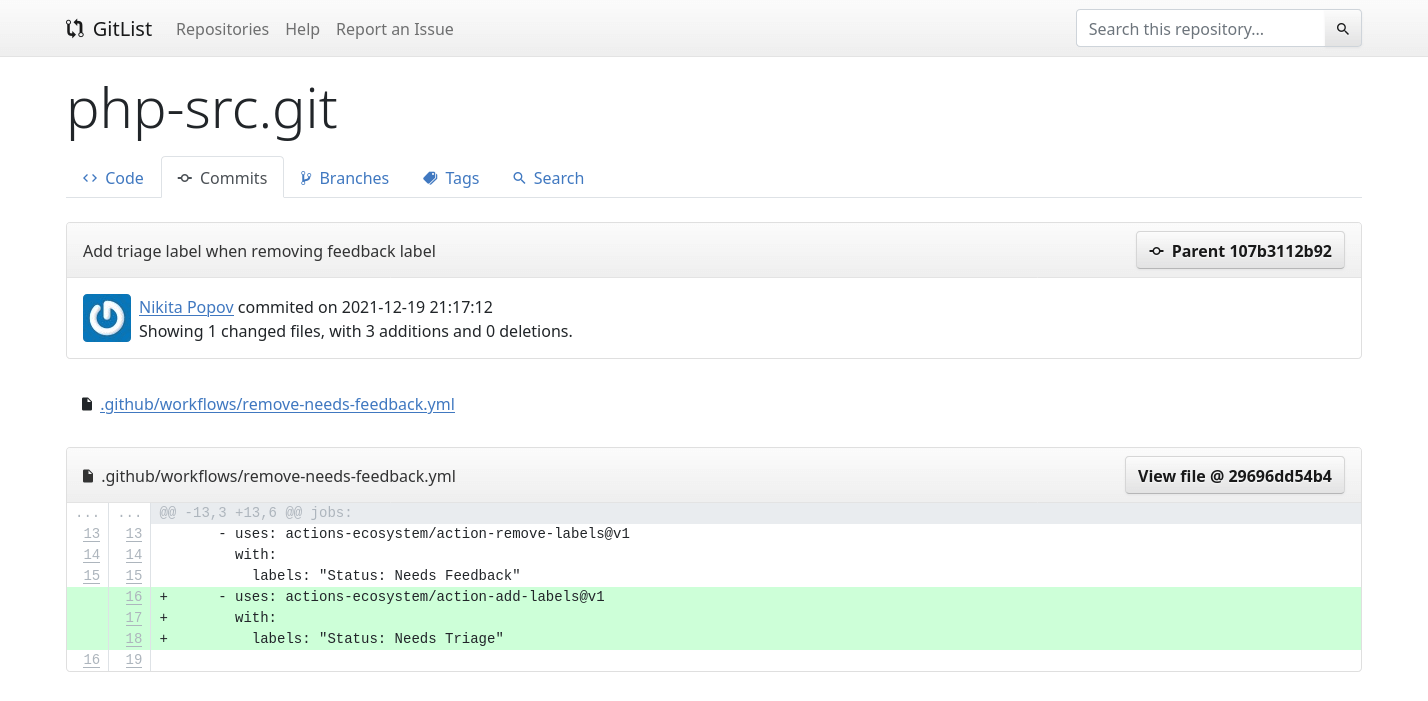 Screenshot of GitList