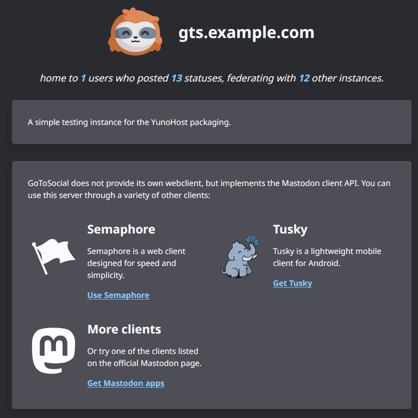 Screenshot di GoToSocial