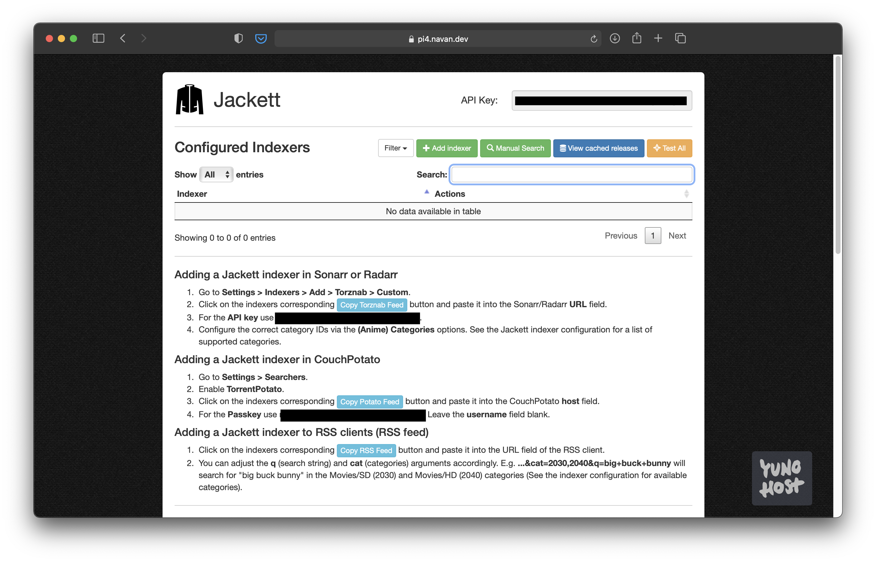 Screenshot of Jackett