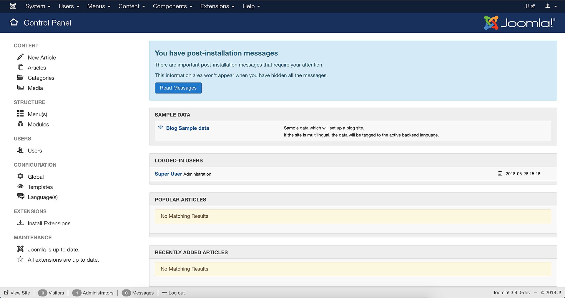 Tangkapan Layar pada Joomla