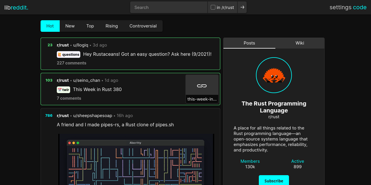 Screenshot di Libreddit