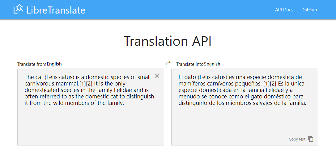 Captura de LibreTranslate