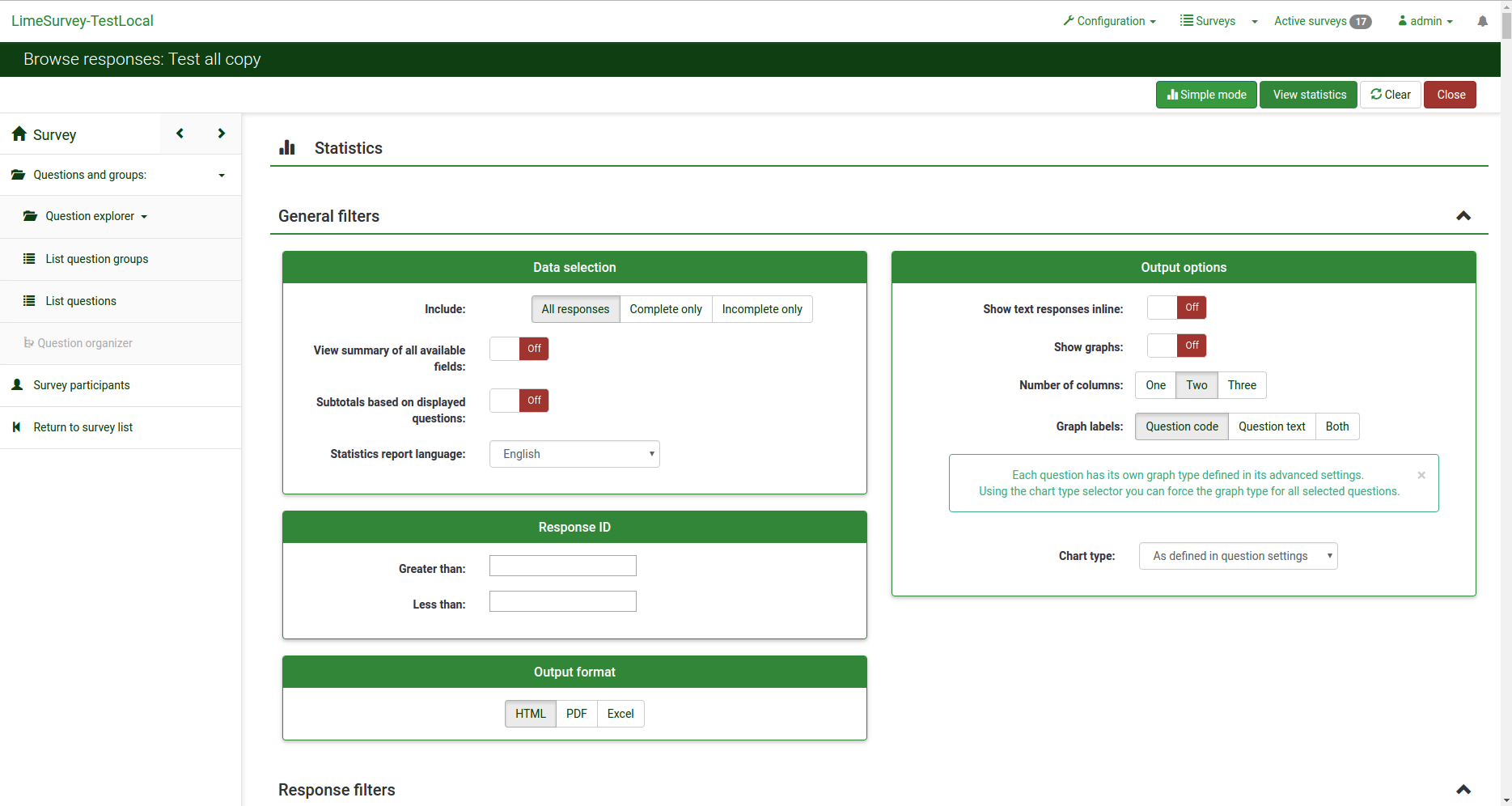 Tangkapan Layar pada LimeSurvey