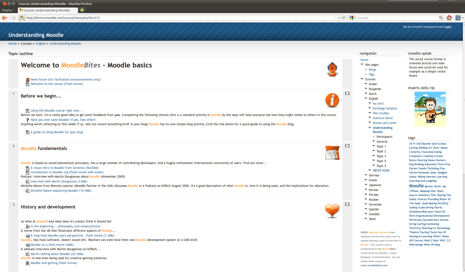 Captura de pantalla de Moodle