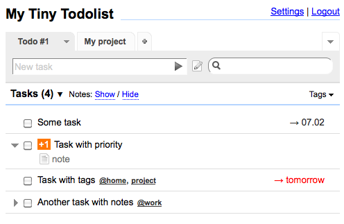 Screenshot of myTinyTodo