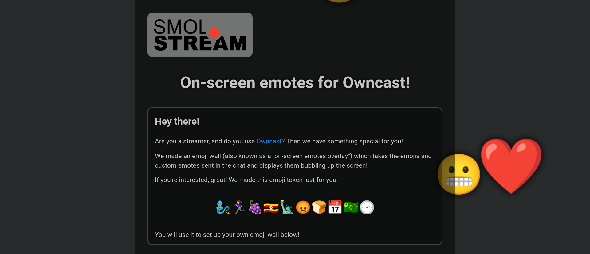 Screenshot of Emojiwall for Owncast