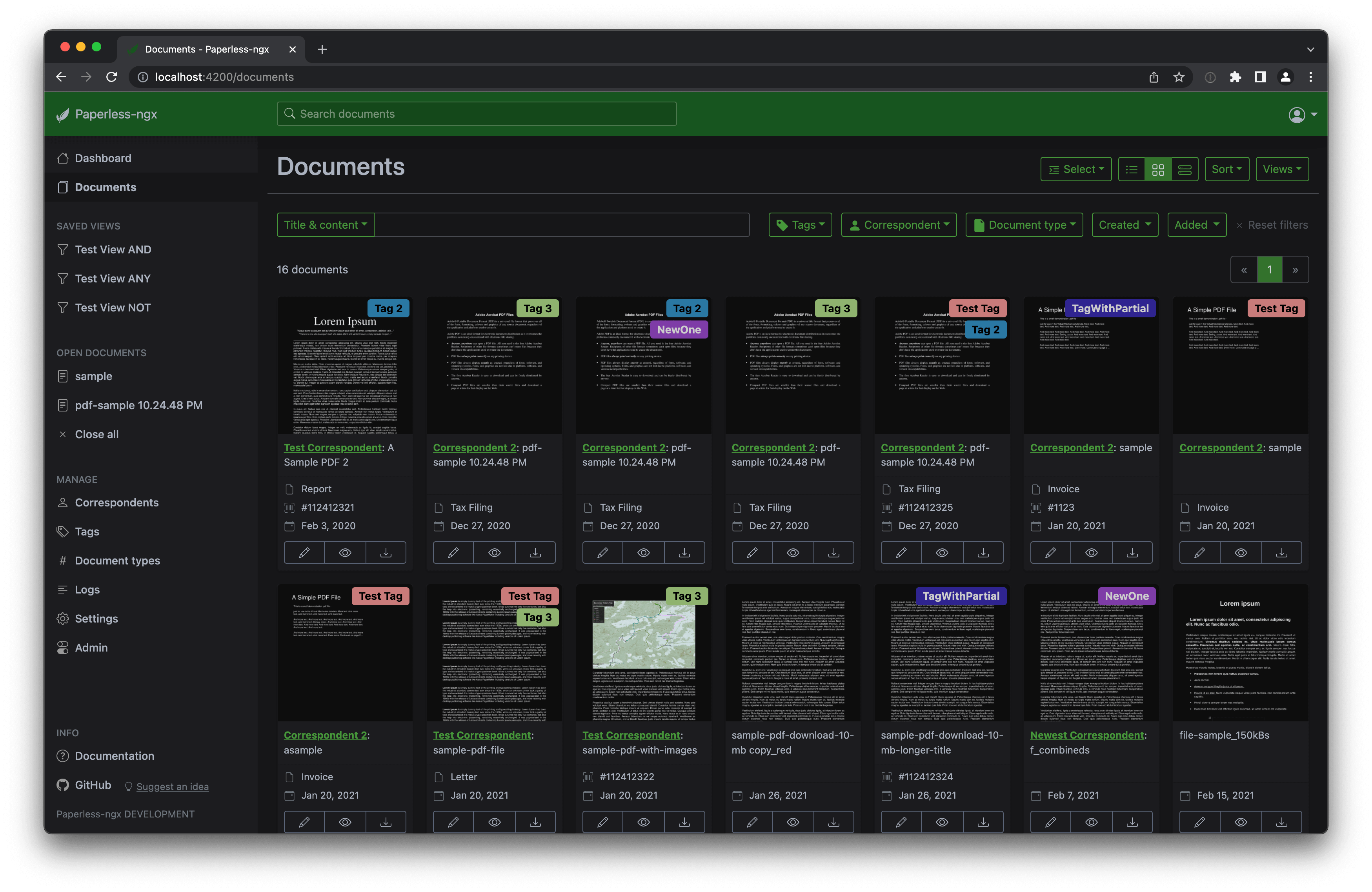 Снимок экрана Paperless-ngx