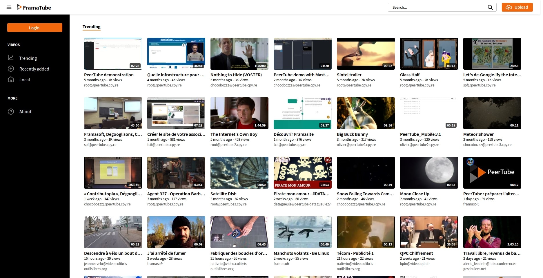 Captura de pantalla de PeerTube