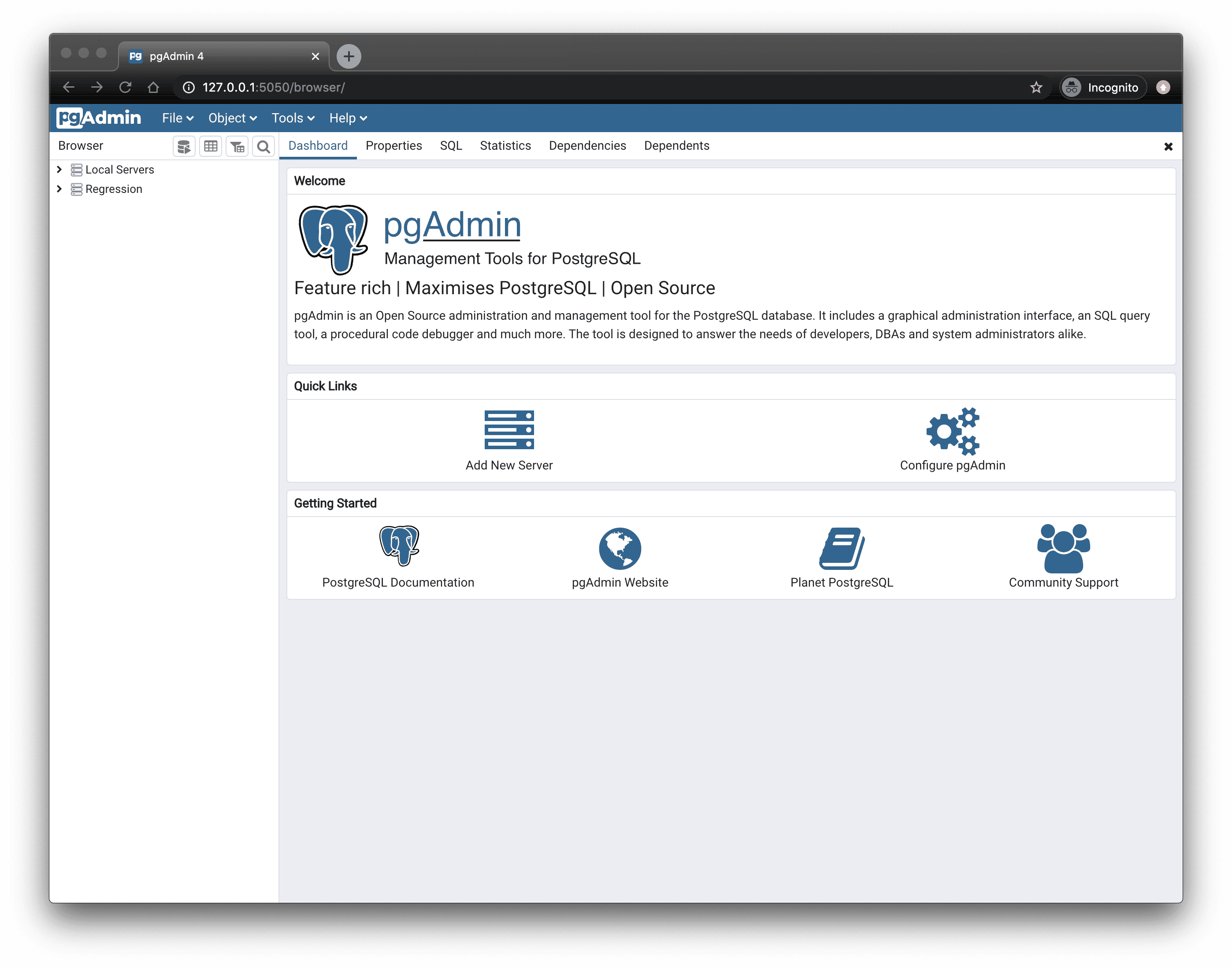 Screenshot of pgAdmin