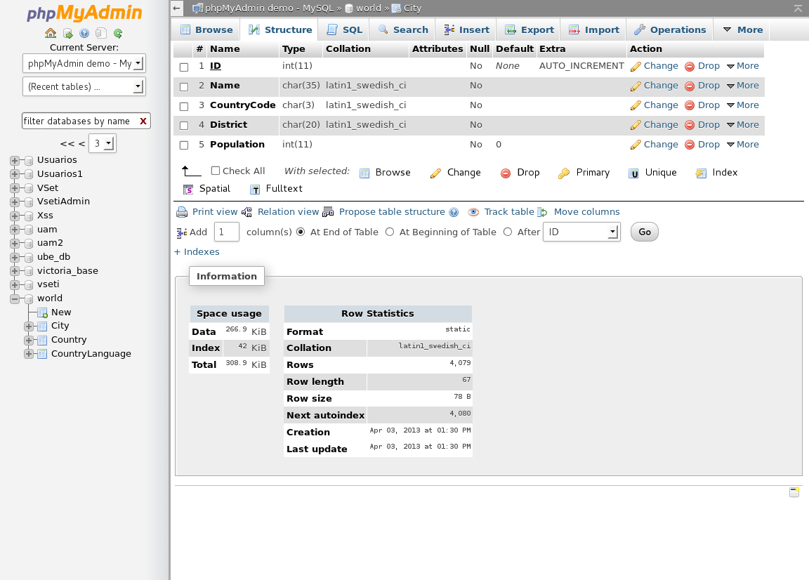 Screenshot of phpMyAdmin