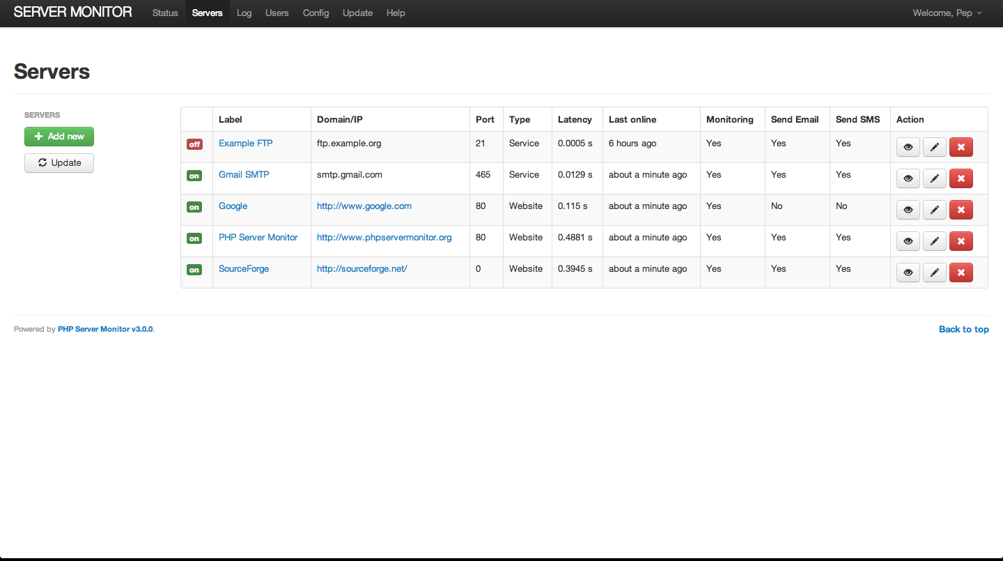 Screenshot di PHP Server Monitor