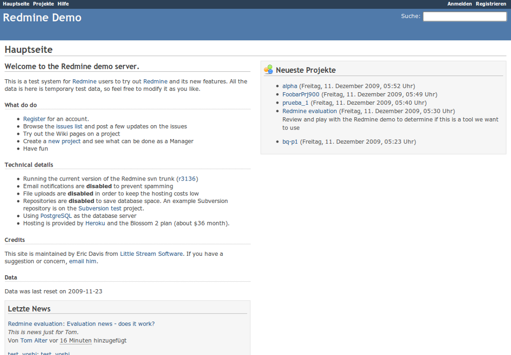 Screenshot of Redmine