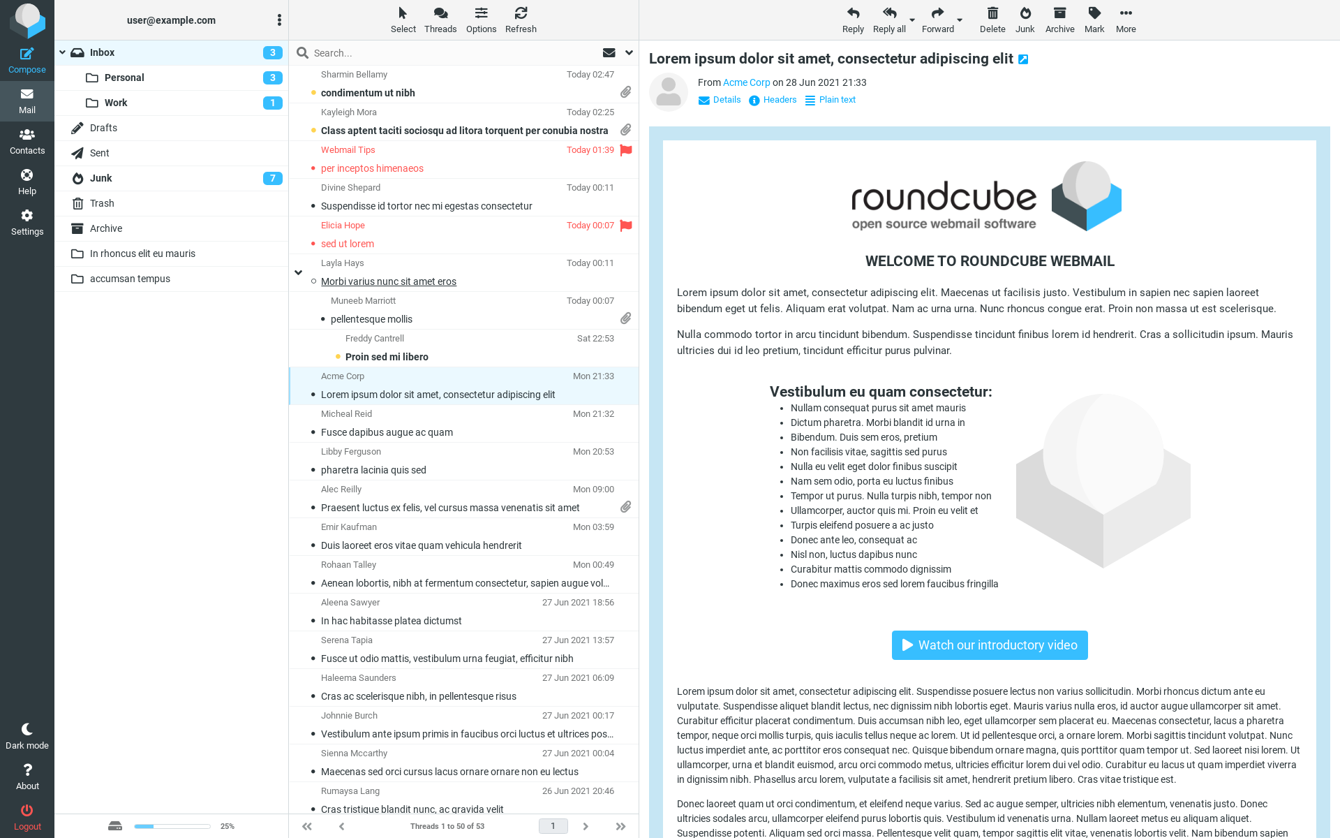 Tangkapan Layar pada Roundcube