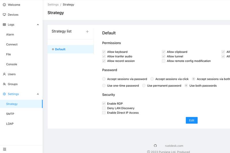 Screenshot of Rustdesk server