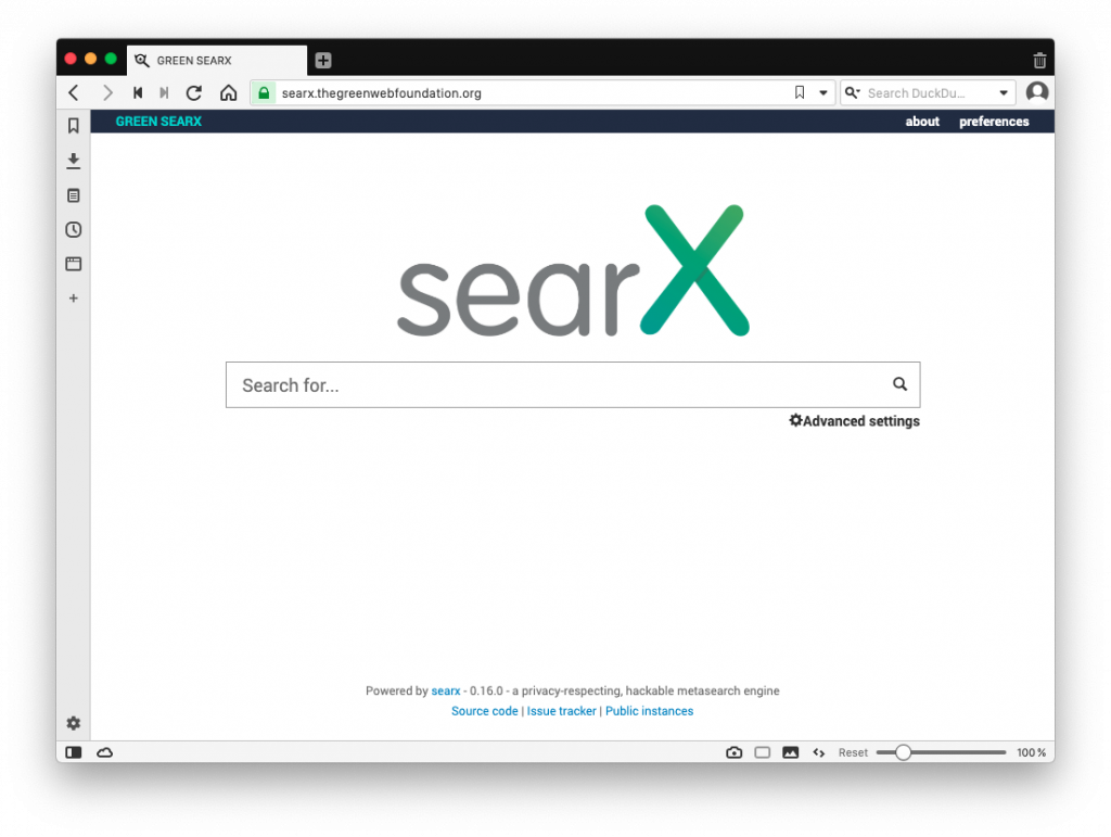 Screenshot di Searx