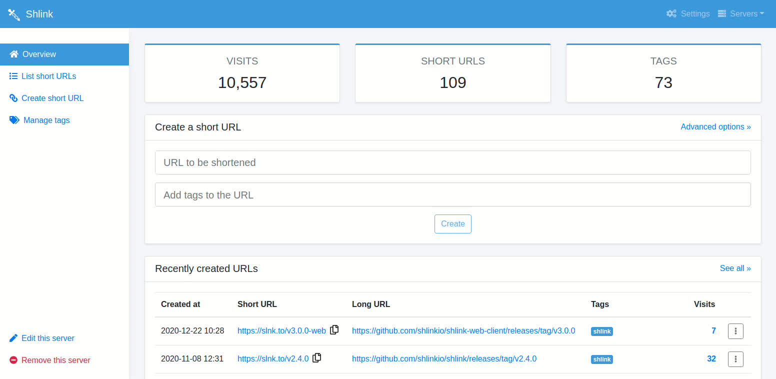 Screenshot of Shlink