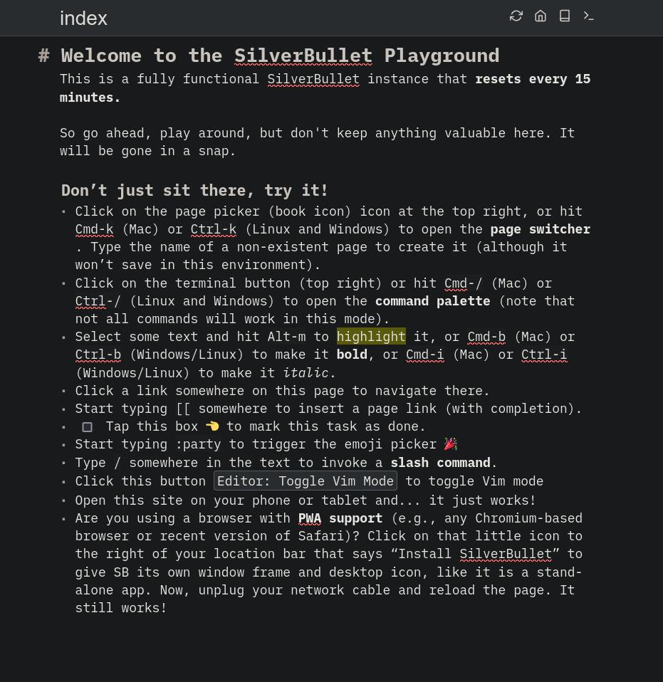 Screenshot of SilverBullet