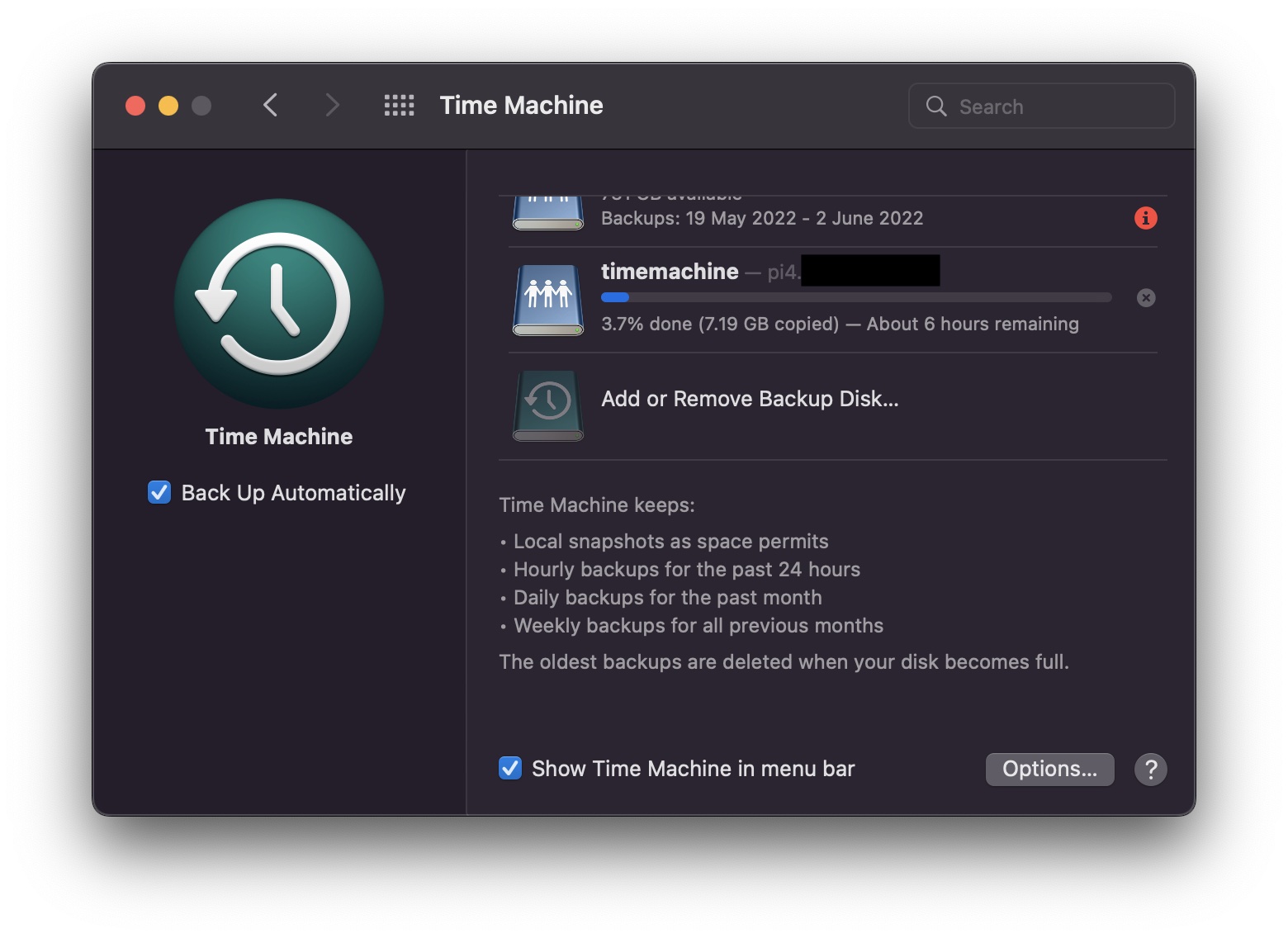 Screenshot of Time Machine