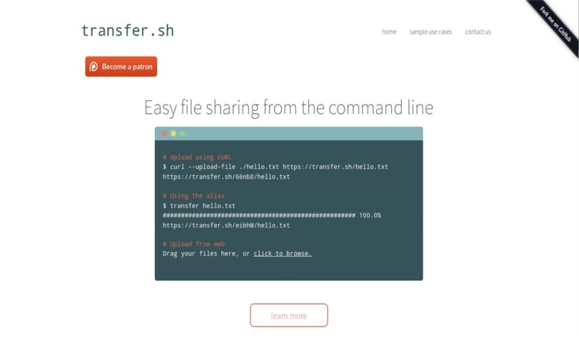 Screenshot of Transfer.sh