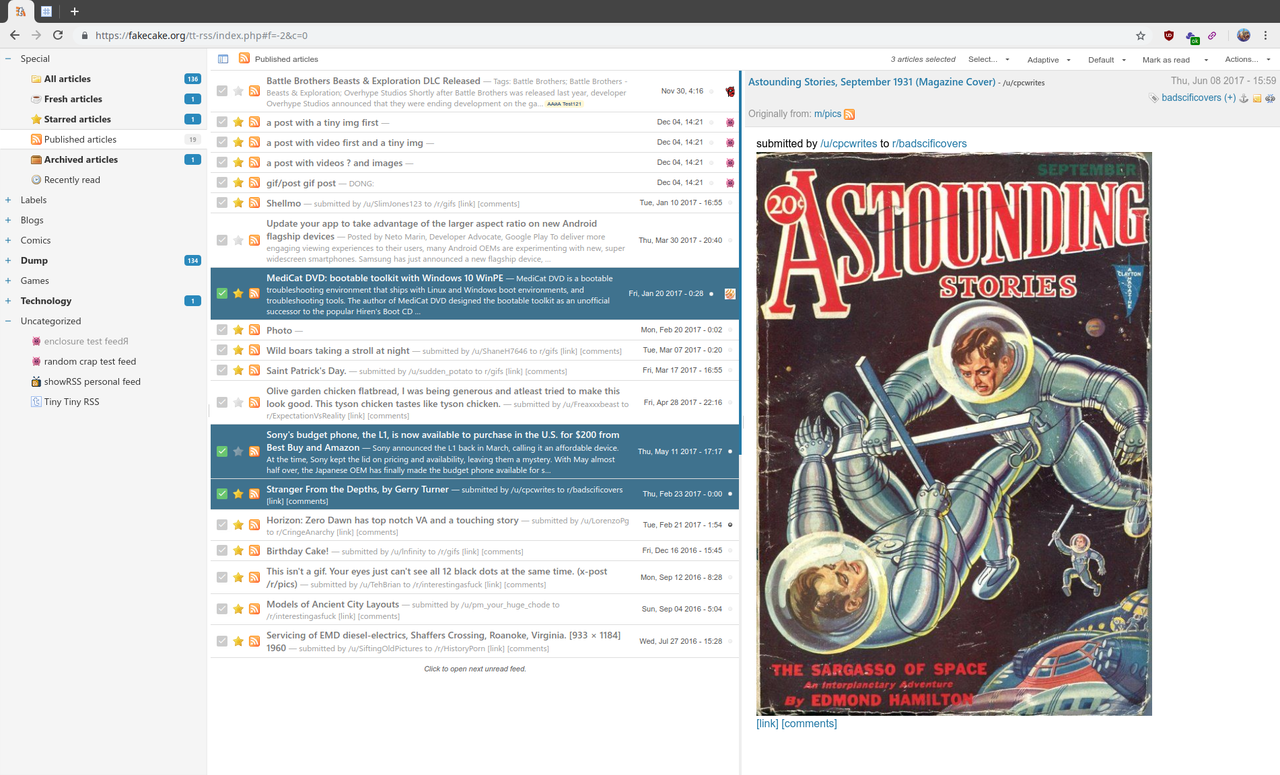 Screenshot of Tiny Tiny RSS