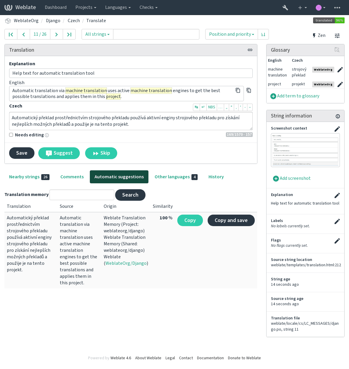 Screenshot of Weblate