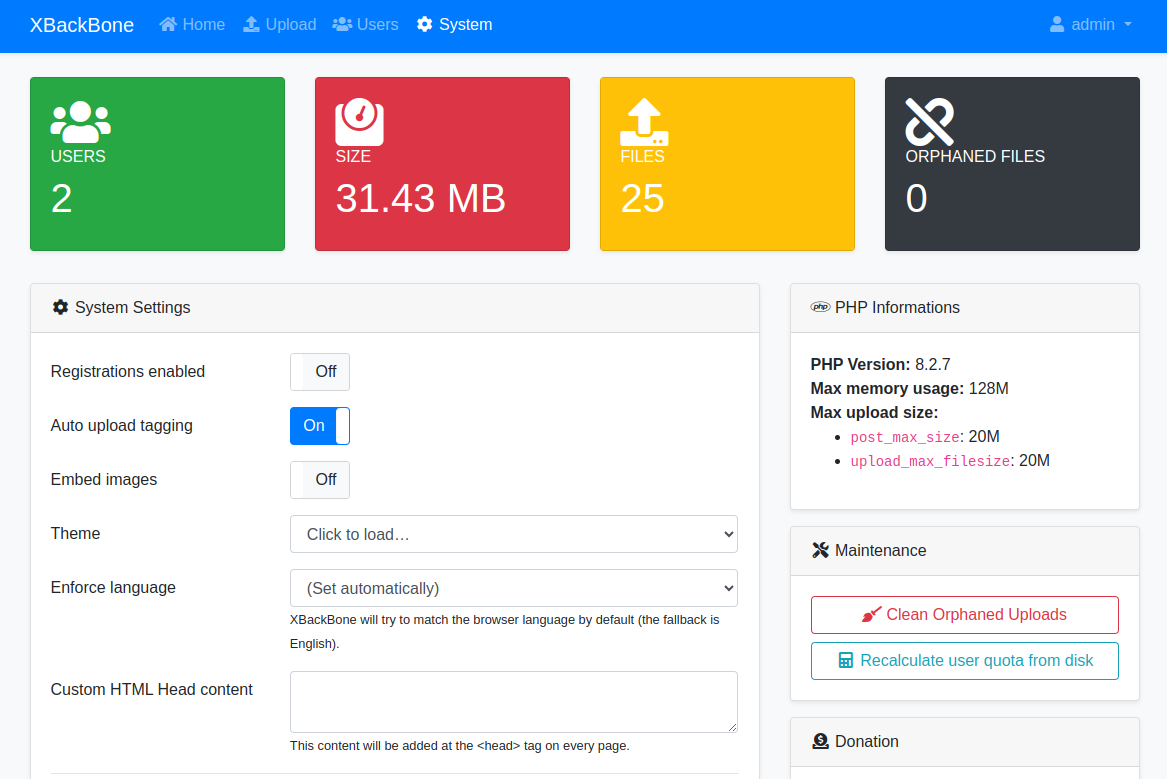 Screenshot of XBackBone