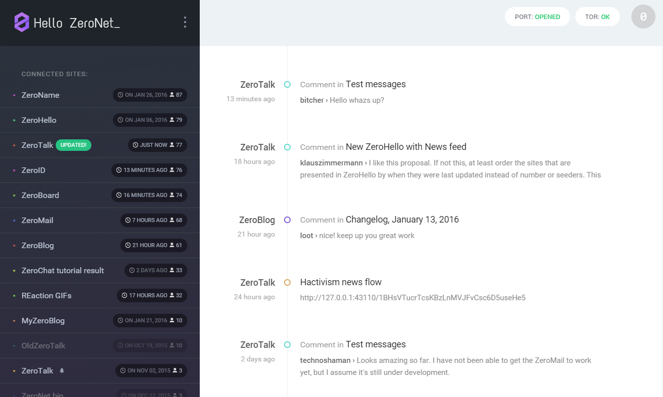 Screenshot of ZeroNet