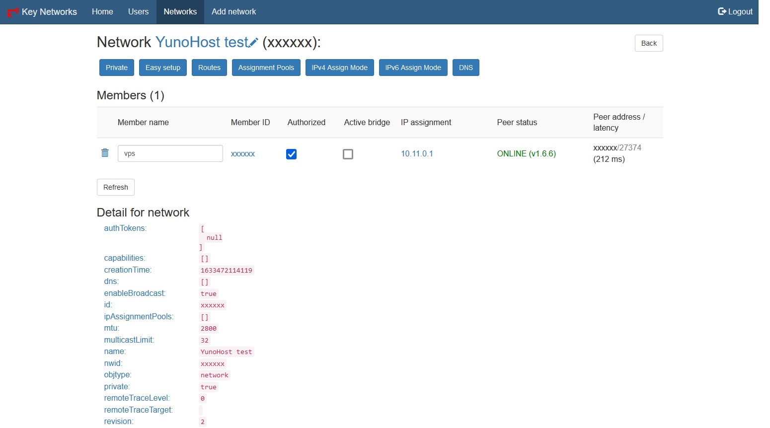 Screenshot di Zerotier UI