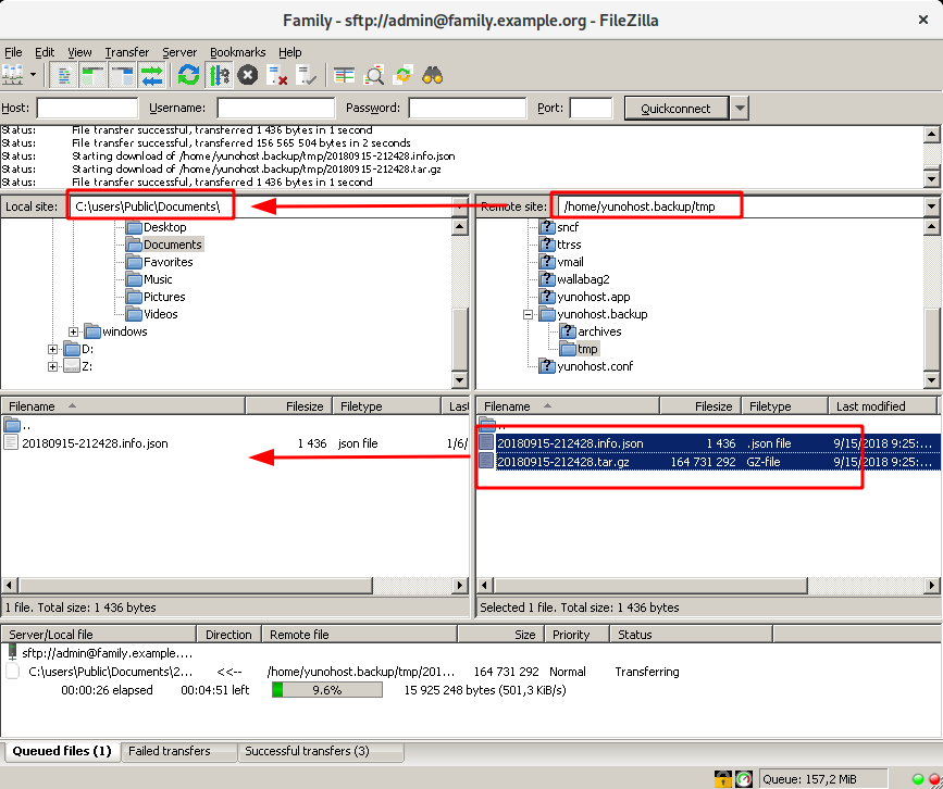 Copy backups from YunoHost to local computer