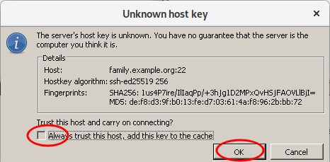warning about the unknown fingerprint of the server