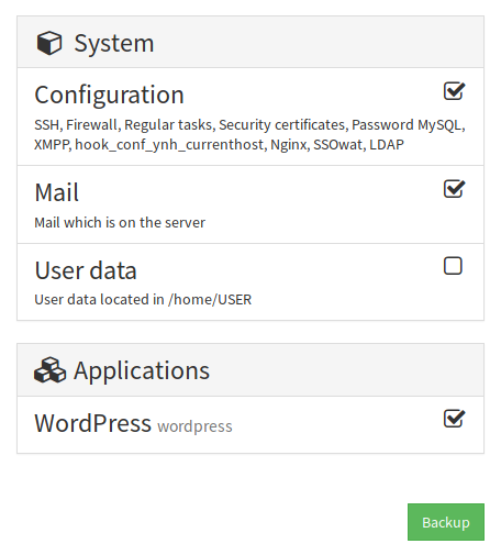 picture of Yunohost's backup pannel