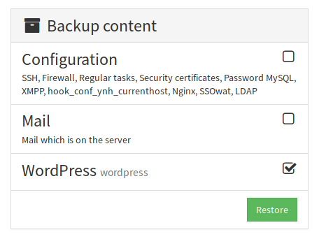 picture of YunoHost's restore pannel